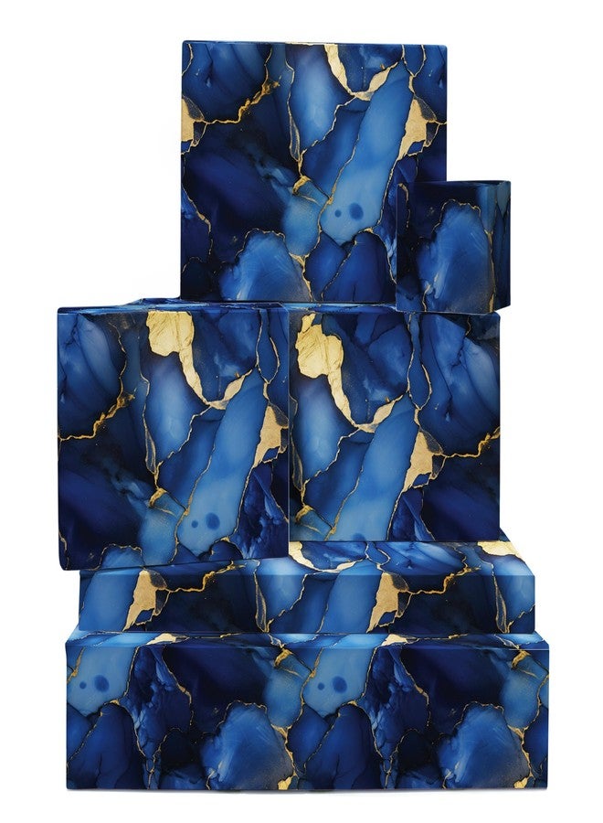 CENTRAL 23 Blue And Gold Wrapping Paper - 6 Sheets Of Elegant Gift Wrap - Marble Wrapping Paper - For Birthday Wedding Christmas Holiday - Comes With Stickers - Image 1